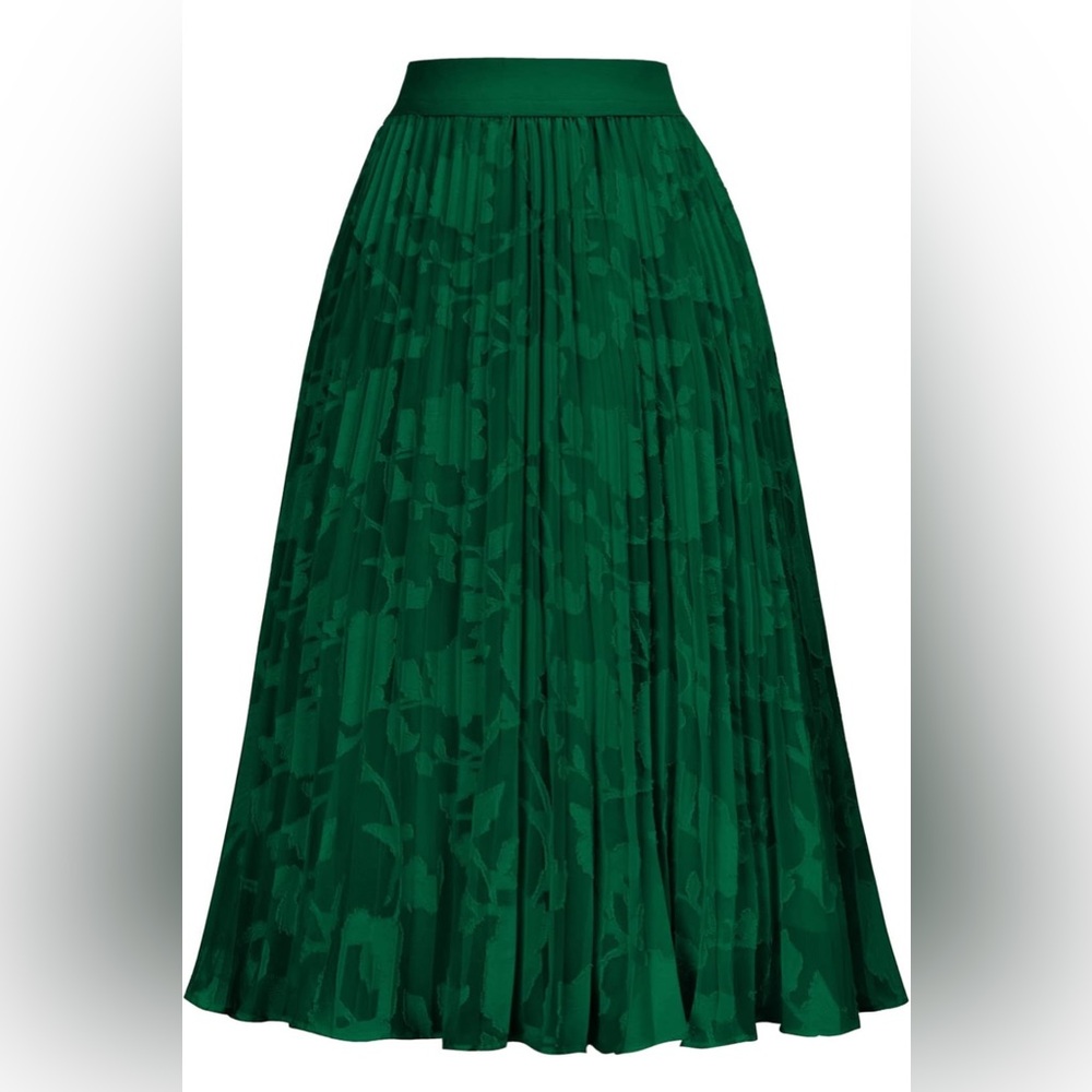 Grace Karin Green Midi Pleated A-Line Skirt